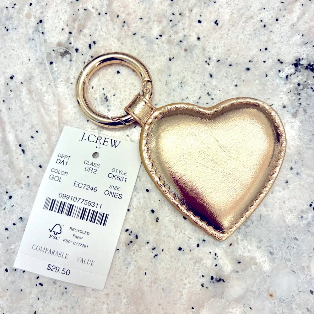 J Crew gold leather keychain fob NWT